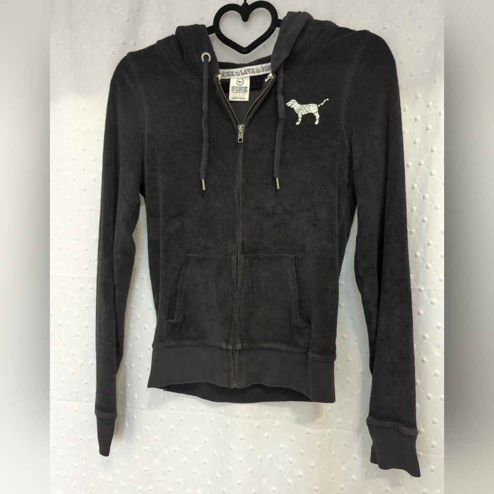 PINK Victoria's Secret Black Bling Rare Y2K Love Pink 1986 Full Zip Sweatshirt